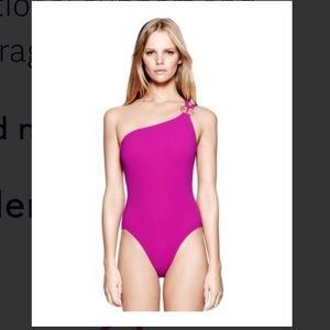 TORY BURCH One Piece Logo One Shoulder Swimsuit